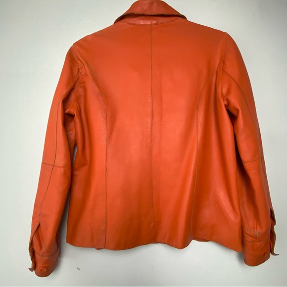 Sold‼️Vintage Orange Button Front Leather Shirt Jacket 70's - Picture 12 of 14